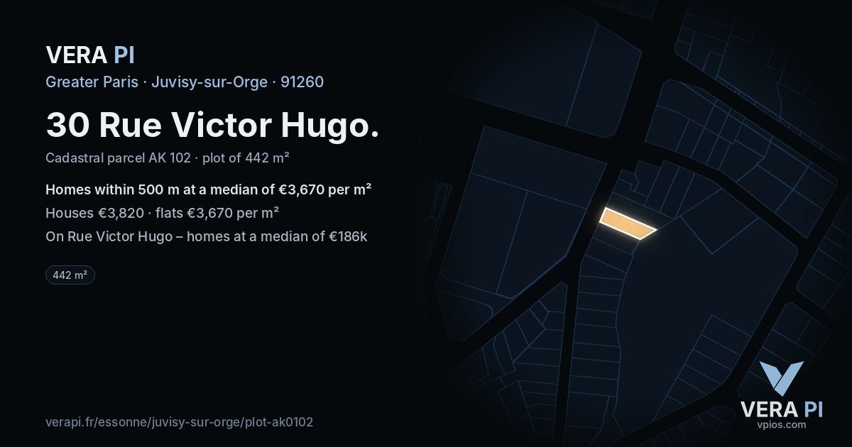 30 Rue Victor Hugo, Juvisy-sur-Orge at night – the plot lit, the parcels around coloured by the prices near them