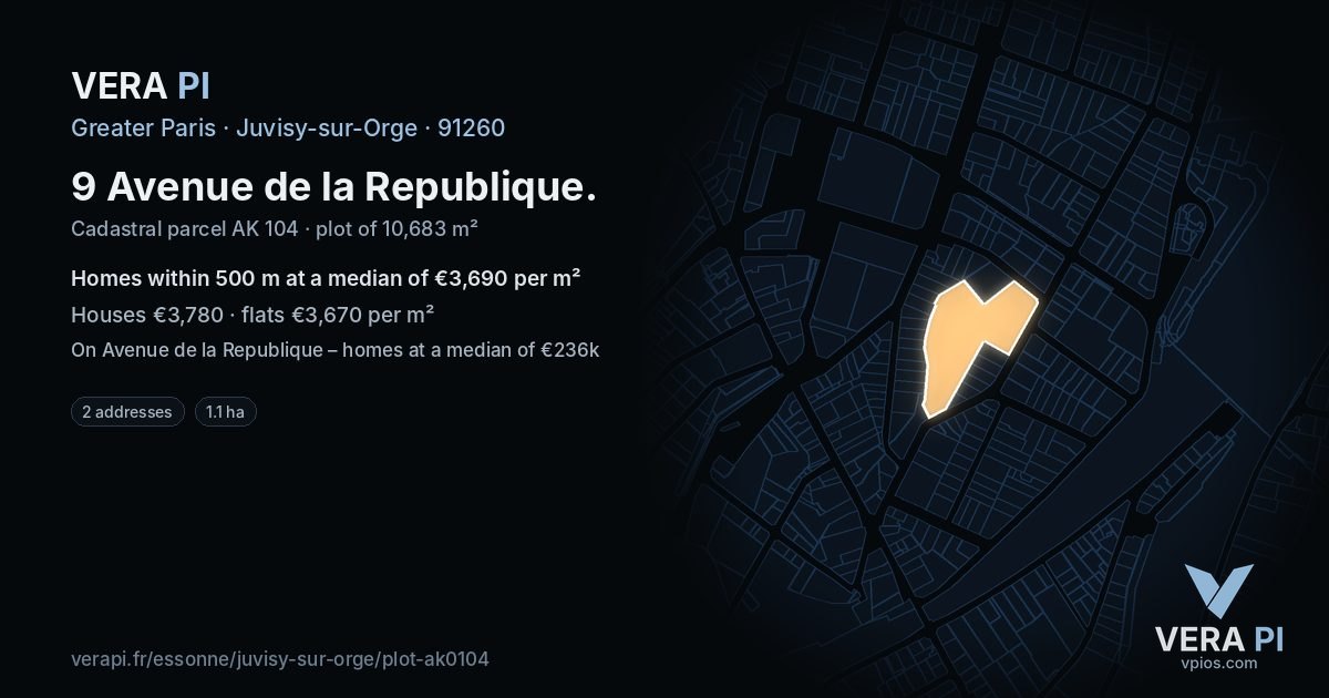 9 Avenue de la Republique, Juvisy-sur-Orge at night – the plot lit, the parcels around coloured by the prices near them