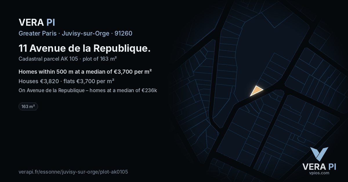 11 Avenue de la Republique, Juvisy-sur-Orge at night – the plot lit, the parcels around coloured by the prices near them