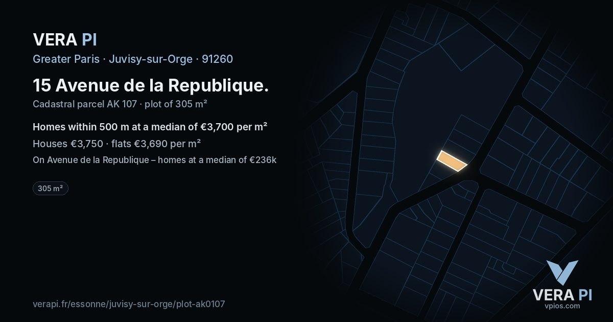 15 Avenue de la Republique, Juvisy-sur-Orge at night – the plot lit, the parcels around coloured by the prices near them