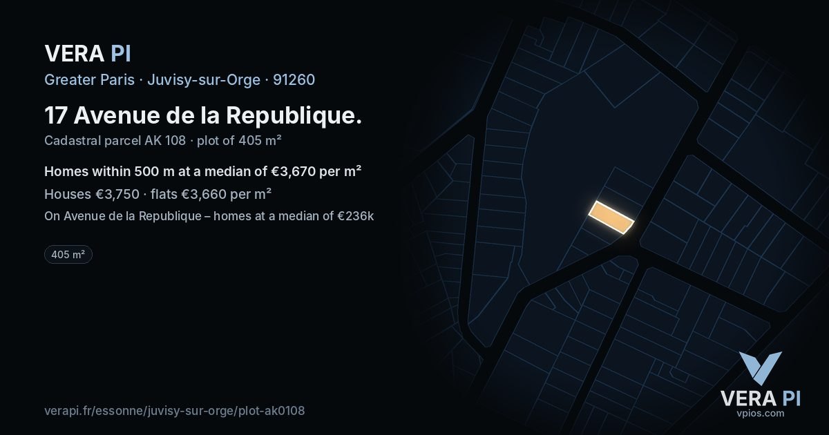 17 Avenue de la Republique, Juvisy-sur-Orge at night – the plot lit, the parcels around coloured by the prices near them