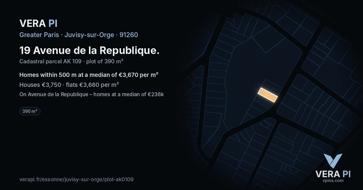 19 Avenue de la Republique, Juvisy-sur-Orge at night – the plot lit, the parcels around coloured by the prices near them