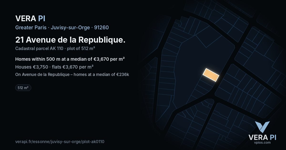 21 Avenue de la Republique, Juvisy-sur-Orge at night – the plot lit, the parcels around coloured by the prices near them