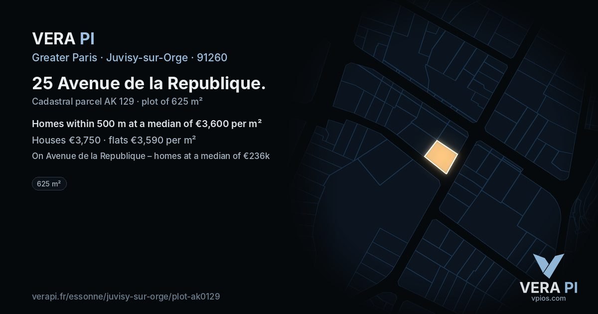 25 Avenue de la Republique, Juvisy-sur-Orge at night – the plot lit, the parcels around coloured by the prices near them