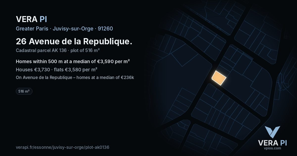 26 Avenue de la Republique, Juvisy-sur-Orge at night – the plot lit, the parcels around coloured by the prices near them