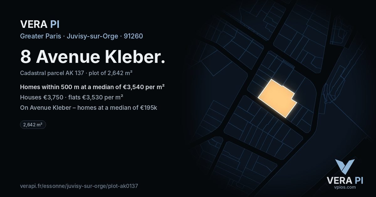 8 Avenue Kleber, Juvisy-sur-Orge at night – the plot lit, the parcels around coloured by the prices near them