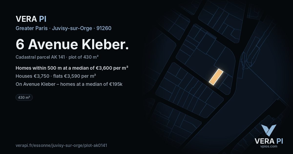 6 Avenue Kleber, Juvisy-sur-Orge at night – the plot lit, the parcels around coloured by the prices near them