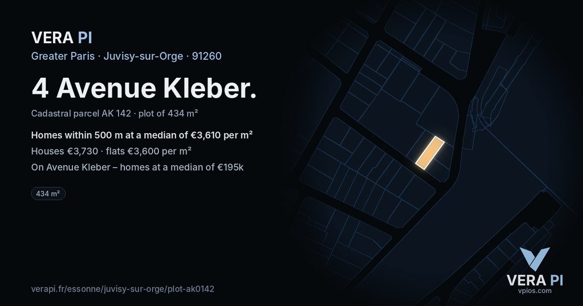 4 Avenue Kleber, Juvisy-sur-Orge at night – the plot lit, the parcels around coloured by the prices near them