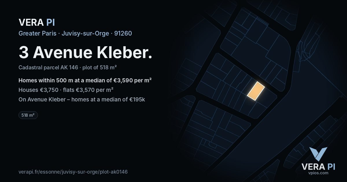 3 Avenue Kleber, Juvisy-sur-Orge at night – the plot lit, the parcels around coloured by the prices near them