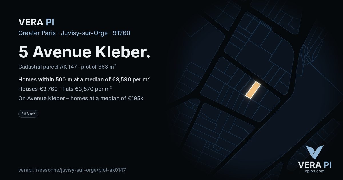 5 Avenue Kleber, Juvisy-sur-Orge at night – the plot lit, the parcels around coloured by the prices near them