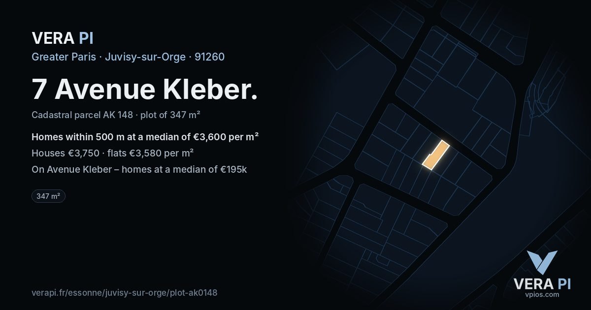 7 Avenue Kleber, Juvisy-sur-Orge at night – the plot lit, the parcels around coloured by the prices near them