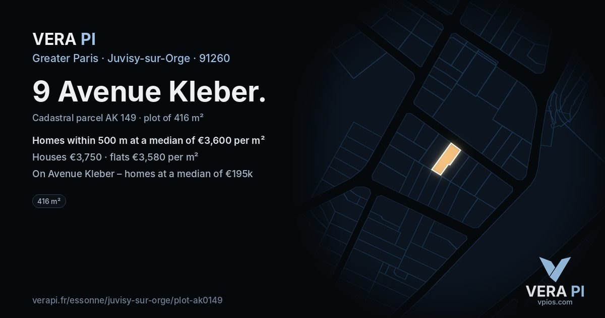 9 Avenue Kleber, Juvisy-sur-Orge at night – the plot lit, the parcels around coloured by the prices near them