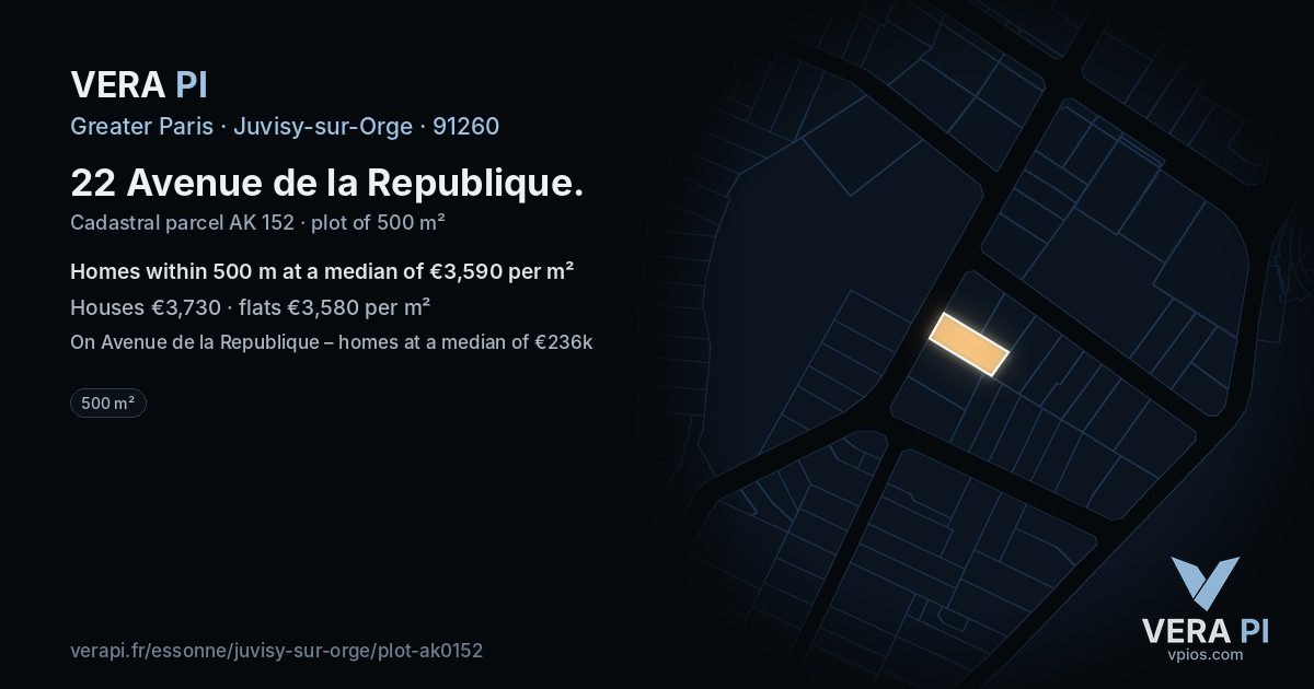 22 Avenue de la Republique, Juvisy-sur-Orge at night – the plot lit, the parcels around coloured by the prices near them