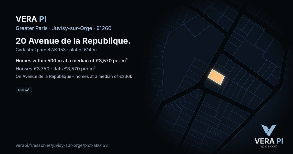 20 Avenue de la Republique, Juvisy-sur-Orge at night – the plot lit, the parcels around coloured by the prices near them