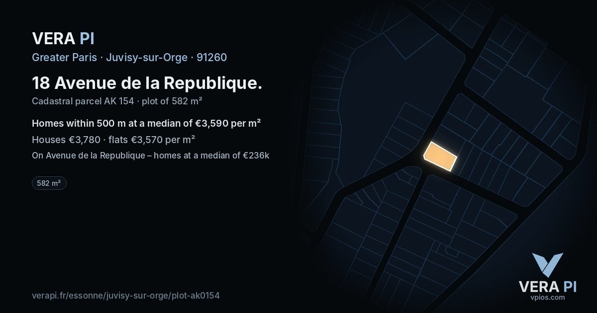 18 Avenue de la Republique, Juvisy-sur-Orge at night – the plot lit, the parcels around coloured by the prices near them