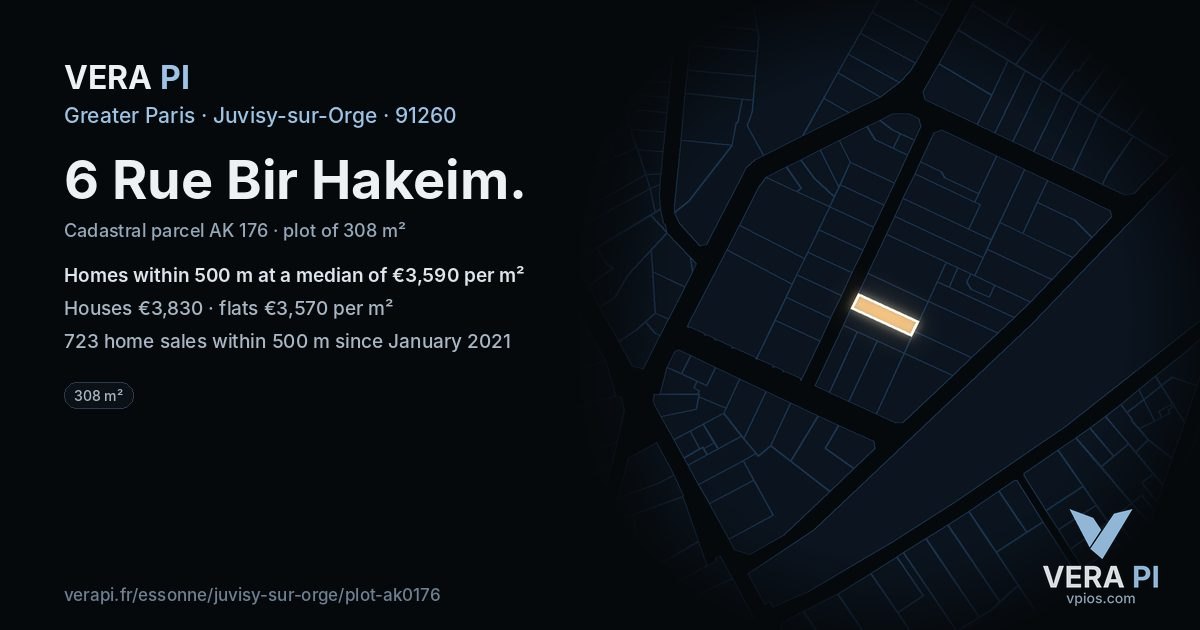 6 Rue Bir Hakeim, Juvisy-sur-Orge at night – the plot lit, the parcels around coloured by the prices near them
