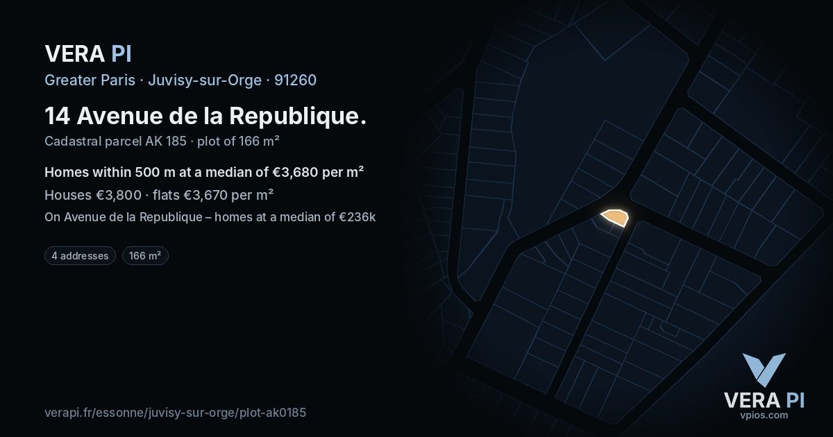 14 Avenue de la Republique, Juvisy-sur-Orge at night – the plot lit, the parcels around coloured by the prices near them