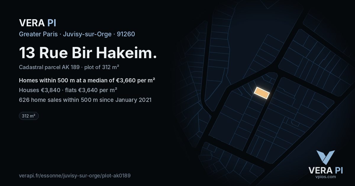 13 Rue Bir Hakeim, Juvisy-sur-Orge at night – the plot lit, the parcels around coloured by the prices near them