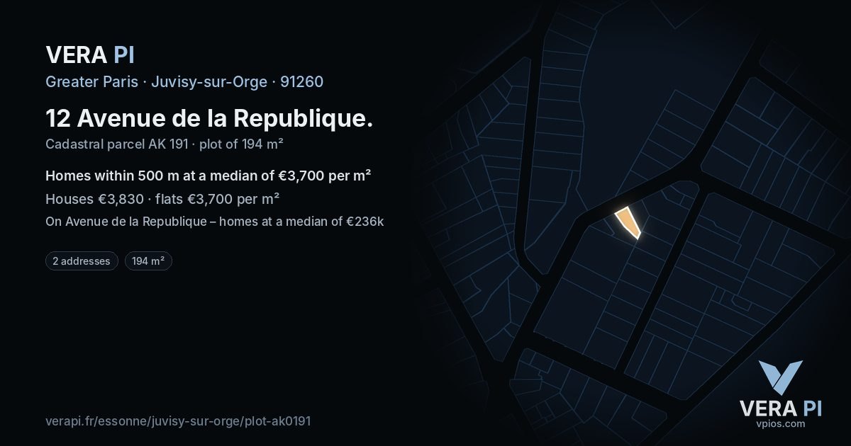 12 Avenue de la Republique, Juvisy-sur-Orge at night – the plot lit, the parcels around coloured by the prices near them