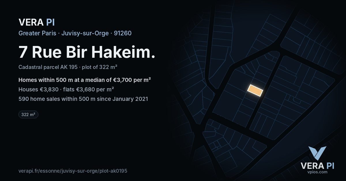7 Rue Bir Hakeim, Juvisy-sur-Orge at night – the plot lit, the parcels around coloured by the prices near them