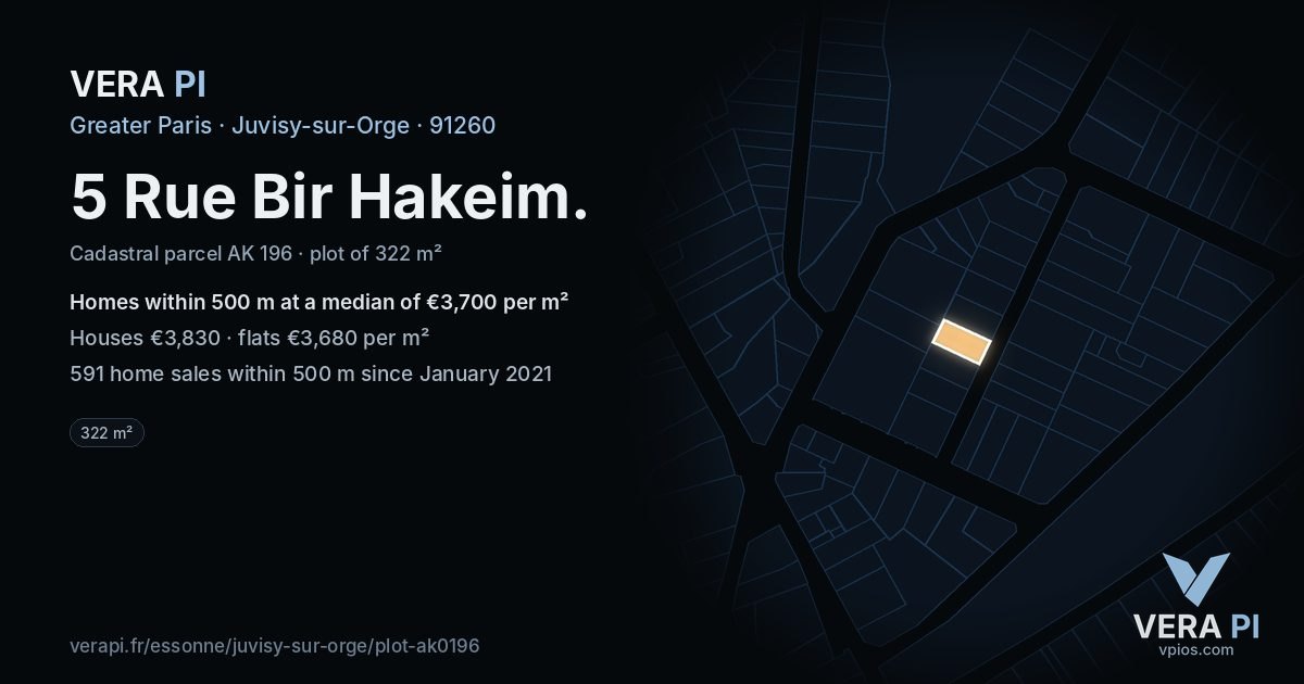 5 Rue Bir Hakeim, Juvisy-sur-Orge at night – the plot lit, the parcels around coloured by the prices near them