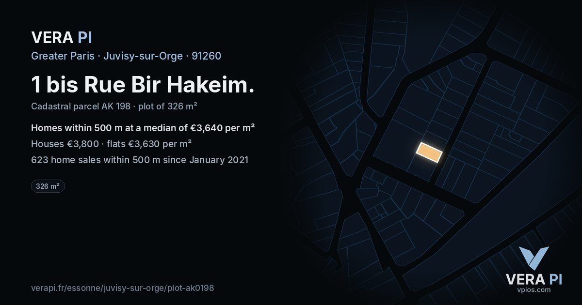 1 bis Rue Bir Hakeim, Juvisy-sur-Orge at night – the plot lit, the parcels around coloured by the prices near them