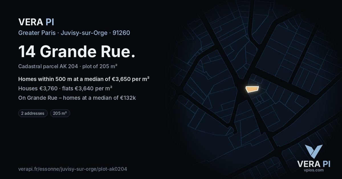 14 Grande Rue, Juvisy-sur-Orge at night – the plot lit, the parcels around coloured by the prices near them