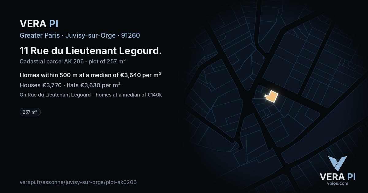 11 Rue du Lieutenant Legourd, Juvisy-sur-Orge at night – the plot lit, the parcels around coloured by the prices near them