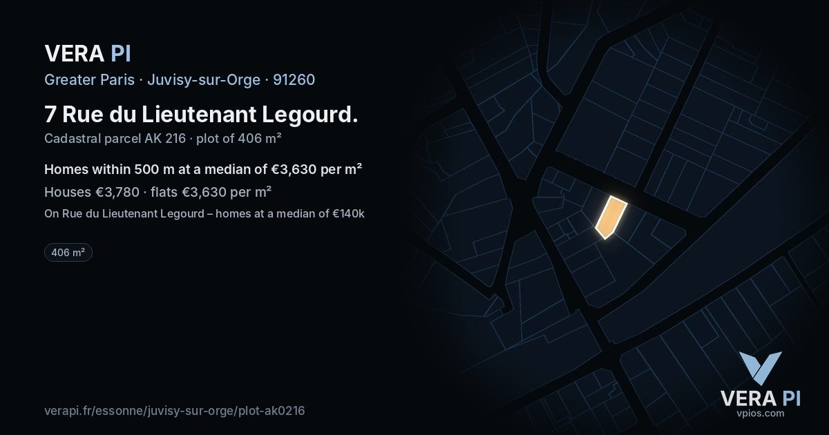 7 Rue du Lieutenant Legourd, Juvisy-sur-Orge at night – the plot lit, the parcels around coloured by the prices near them