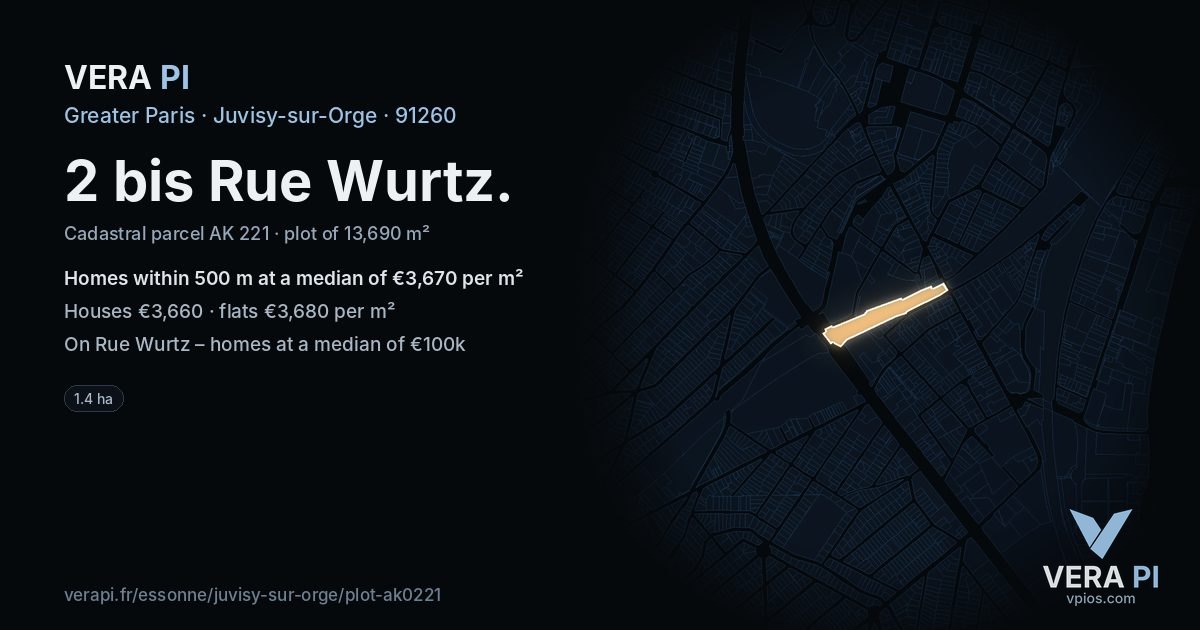 2 bis Rue Wurtz, Juvisy-sur-Orge at night – the plot lit, the parcels around coloured by the prices near them