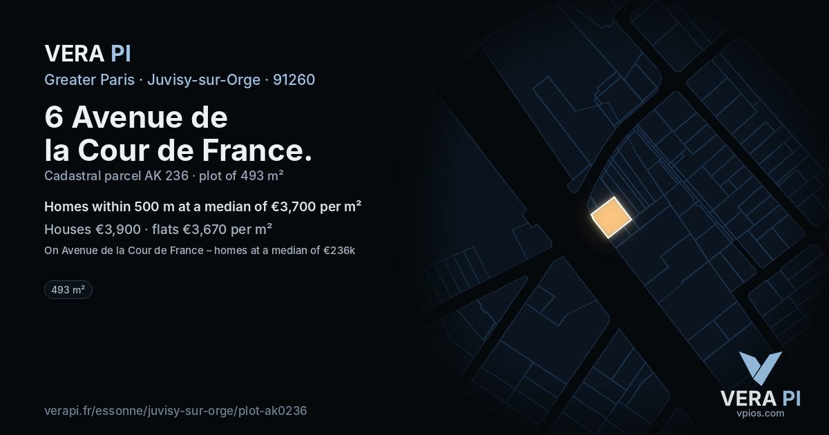 6 Avenue de la Cour de France, Juvisy-sur-Orge at night – the plot lit, the parcels around coloured by the prices near them