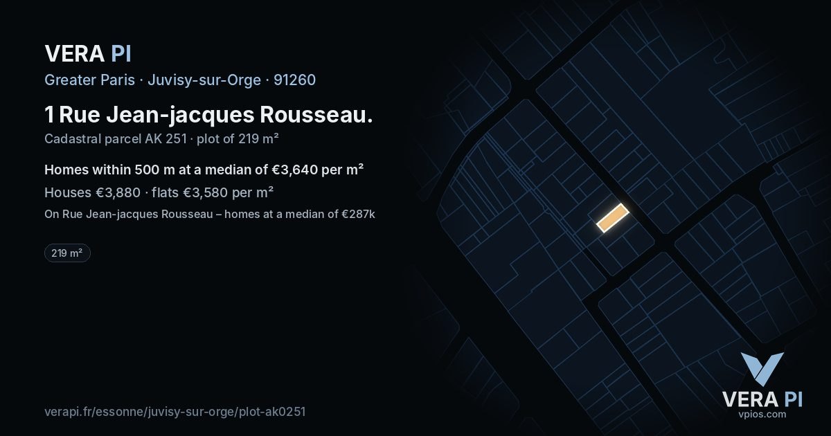 1 Rue Jean-jacques Rousseau, Juvisy-sur-Orge at night – the plot lit, the parcels around coloured by the prices near them
