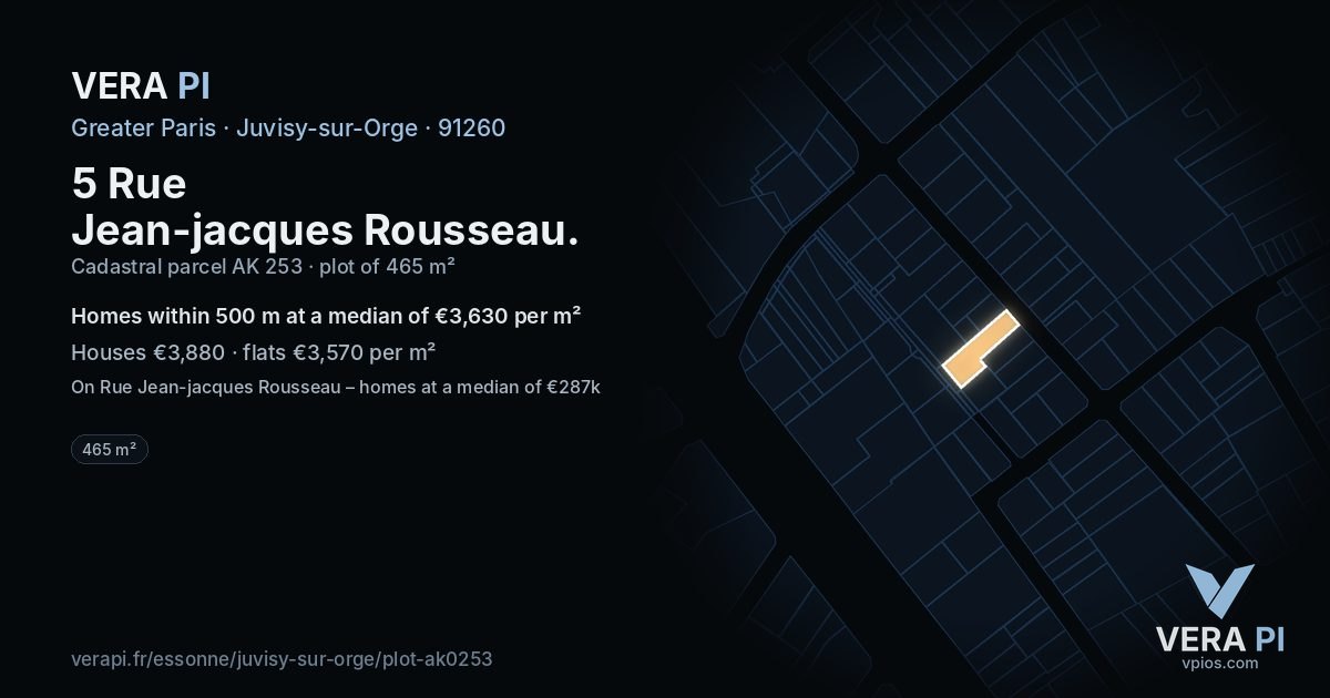 5 Rue Jean-jacques Rousseau, Juvisy-sur-Orge at night – the plot lit, the parcels around coloured by the prices near them