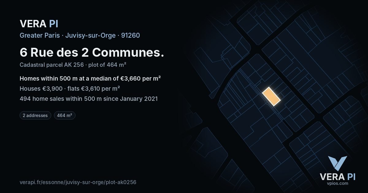 6 Rue des 2 Communes, Juvisy-sur-Orge at night – the plot lit, the parcels around coloured by the prices near them