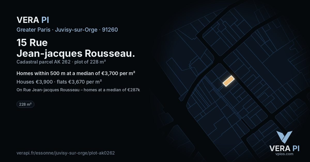 15 Rue Jean-jacques Rousseau, Juvisy-sur-Orge at night – the plot lit, the parcels around coloured by the prices near them