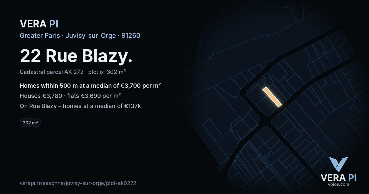 22 Rue Blazy, Juvisy-sur-Orge at night – the plot lit, the parcels around coloured by the prices near them