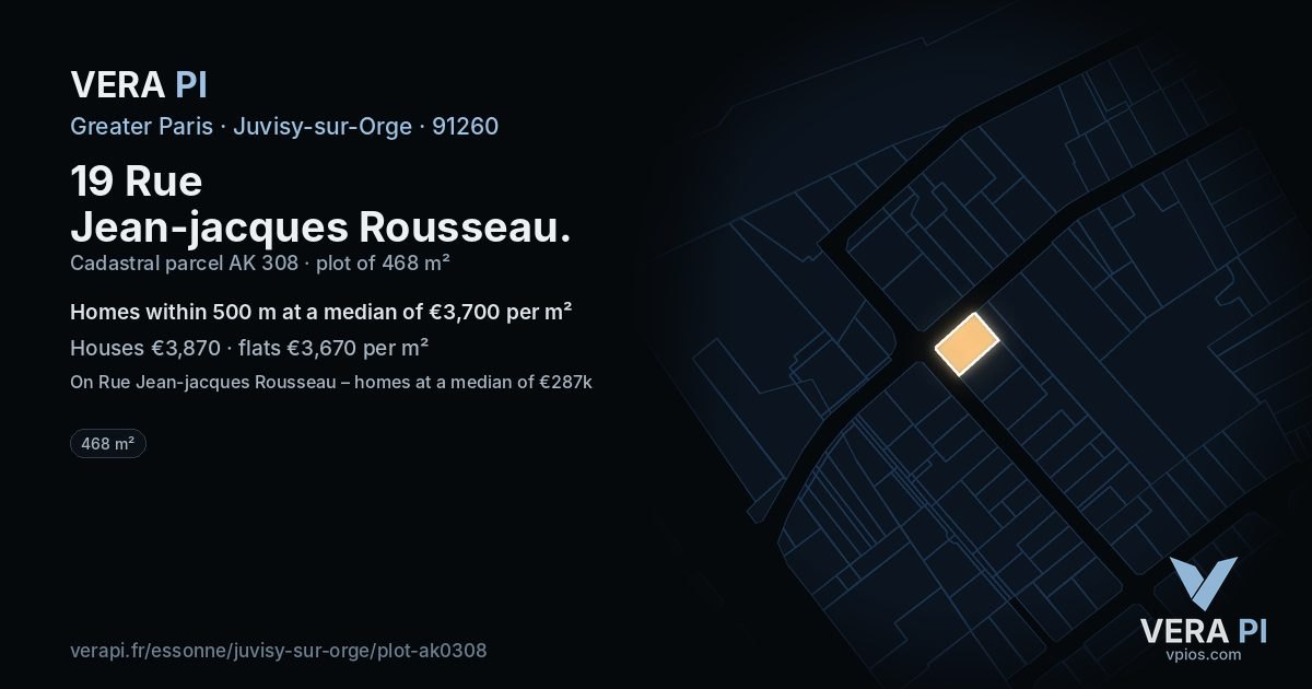 19 Rue Jean-jacques Rousseau, Juvisy-sur-Orge at night – the plot lit, the parcels around coloured by the prices near them