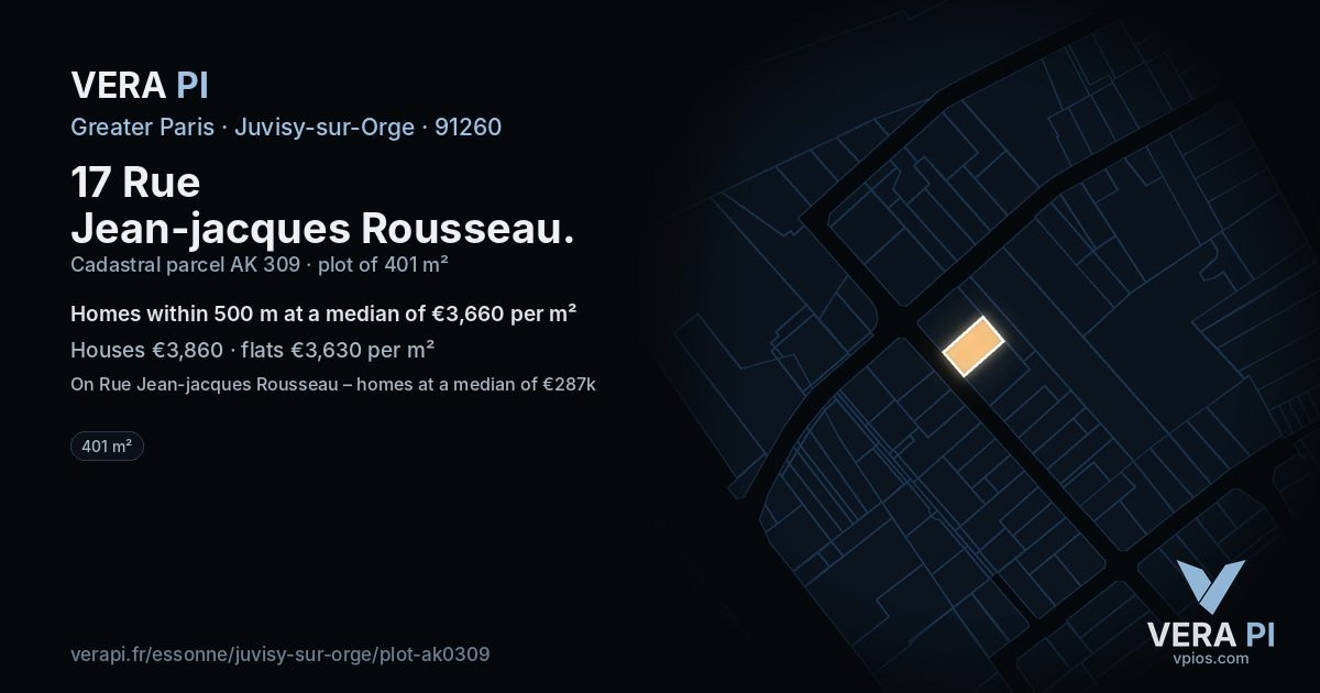 17 Rue Jean-jacques Rousseau, Juvisy-sur-Orge at night – the plot lit, the parcels around coloured by the prices near them