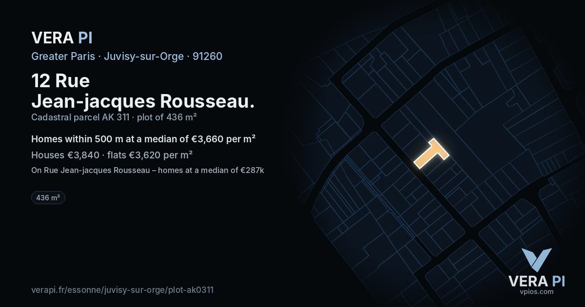12 Rue Jean-jacques Rousseau, Juvisy-sur-Orge at night – the plot lit, the parcels around coloured by the prices near them