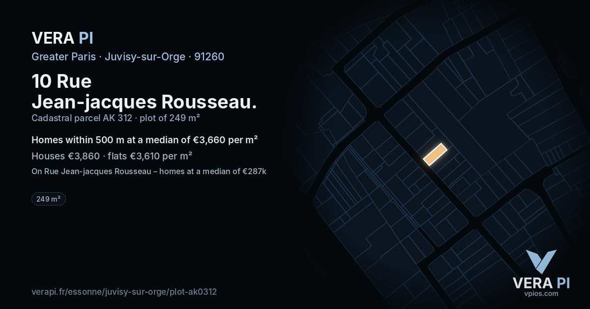 10 Rue Jean-jacques Rousseau, Juvisy-sur-Orge at night – the plot lit, the parcels around coloured by the prices near them