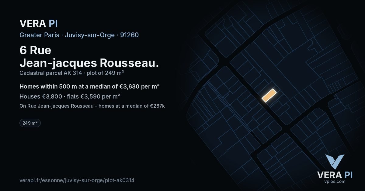 6 Rue Jean-jacques Rousseau, Juvisy-sur-Orge at night – the plot lit, the parcels around coloured by the prices near them