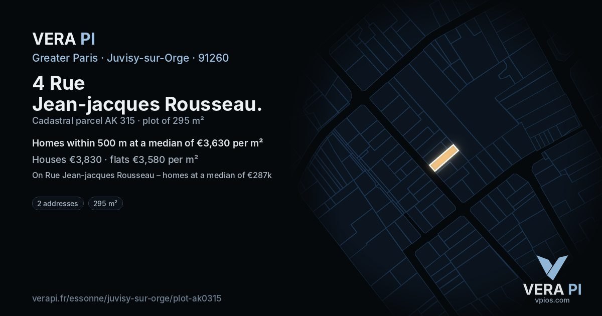 4 Rue Jean-jacques Rousseau, Juvisy-sur-Orge at night – the plot lit, the parcels around coloured by the prices near them