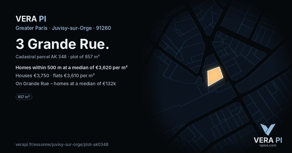 3 Grande Rue, Juvisy-sur-Orge at night – the plot lit, the parcels around coloured by the prices near them