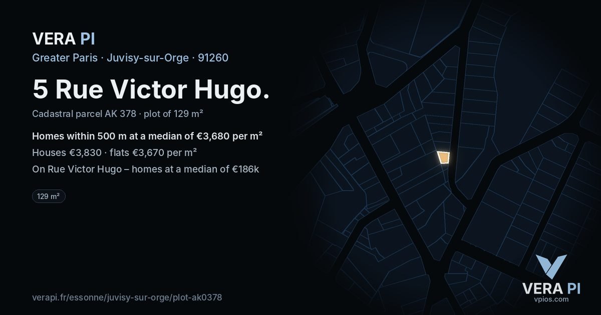 5 Rue Victor Hugo, Juvisy-sur-Orge at night – the plot lit, the parcels around coloured by the prices near them