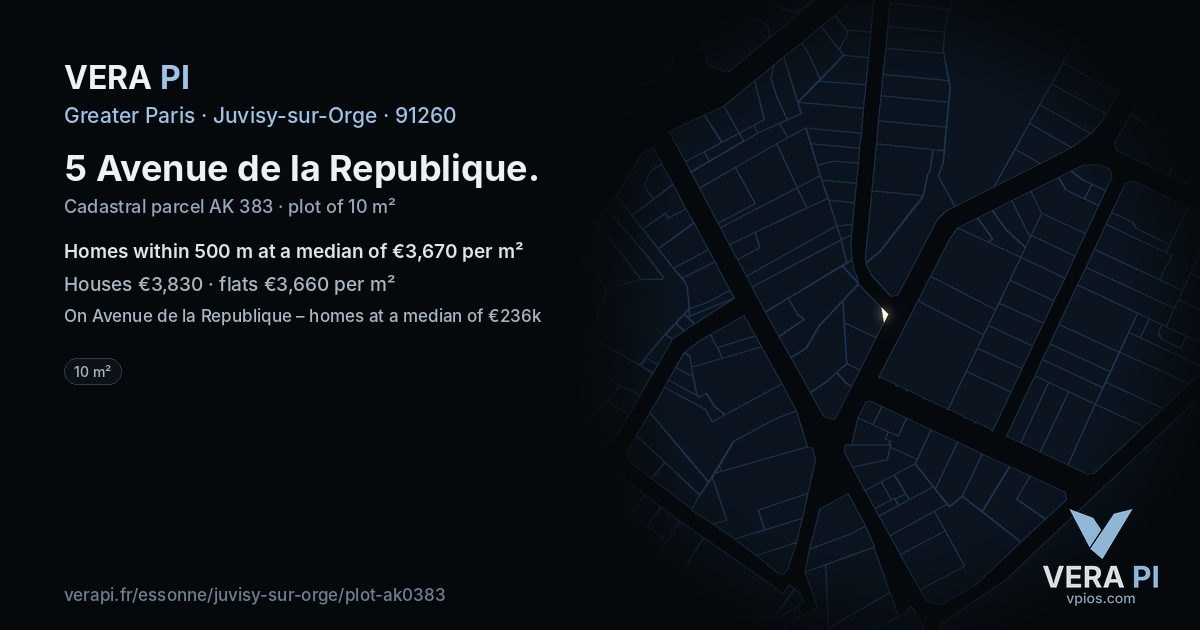 5 Avenue de la Republique, Juvisy-sur-Orge at night – the plot lit, the parcels around coloured by the prices near them