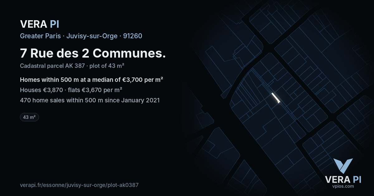 7 Rue des 2 Communes, Juvisy-sur-Orge at night – the plot lit, the parcels around coloured by the prices near them