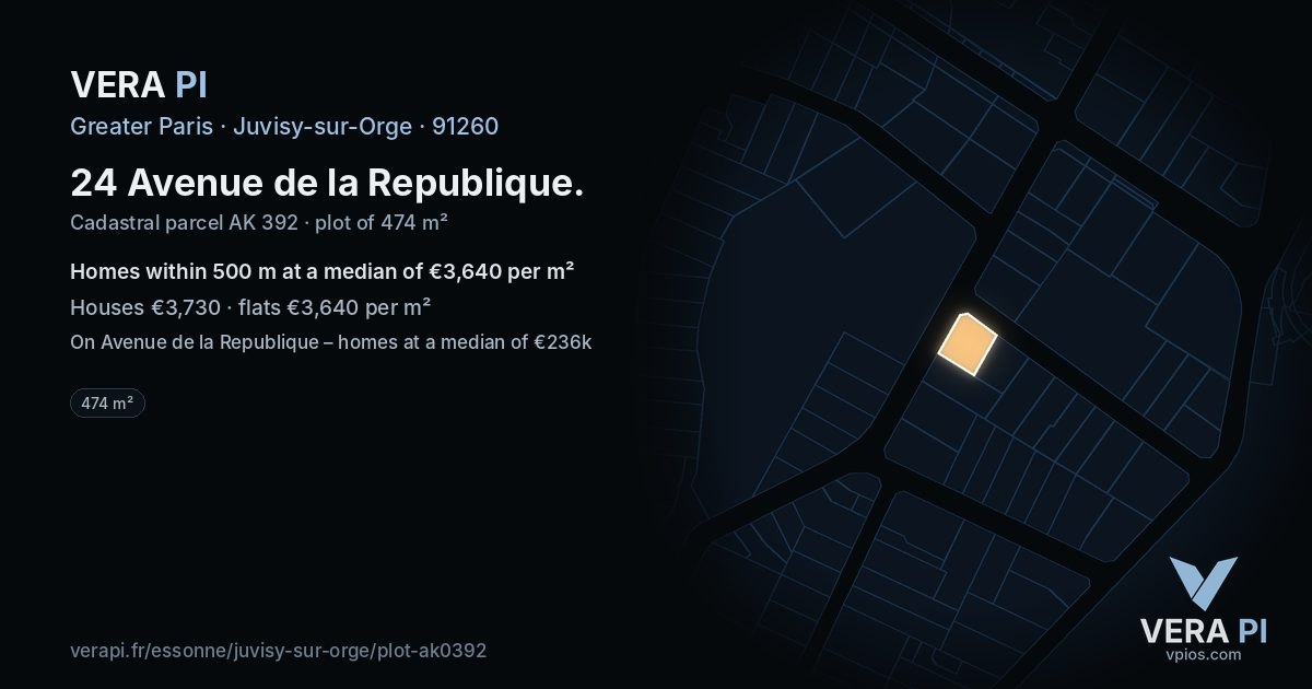 24 Avenue de la Republique, Juvisy-sur-Orge at night – the plot lit, the parcels around coloured by the prices near them