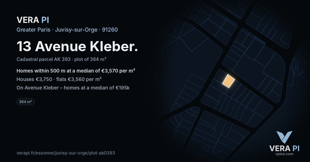 13 Avenue Kleber, Juvisy-sur-Orge at night – the plot lit, the parcels around coloured by the prices near them