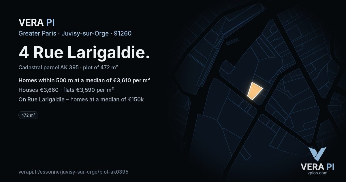 4 Rue Larigaldie, Juvisy-sur-Orge at night – the plot lit, the parcels around coloured by the prices near them