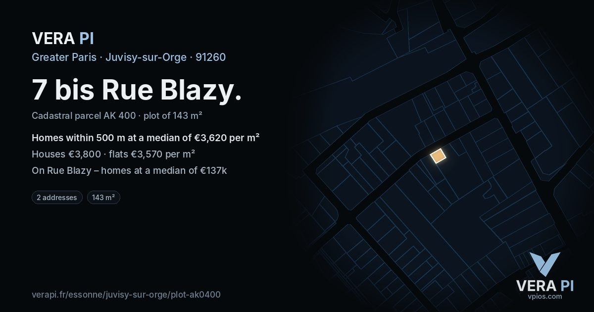 7 bis Rue Blazy, Juvisy-sur-Orge at night – the plot lit, the parcels around coloured by the prices near them